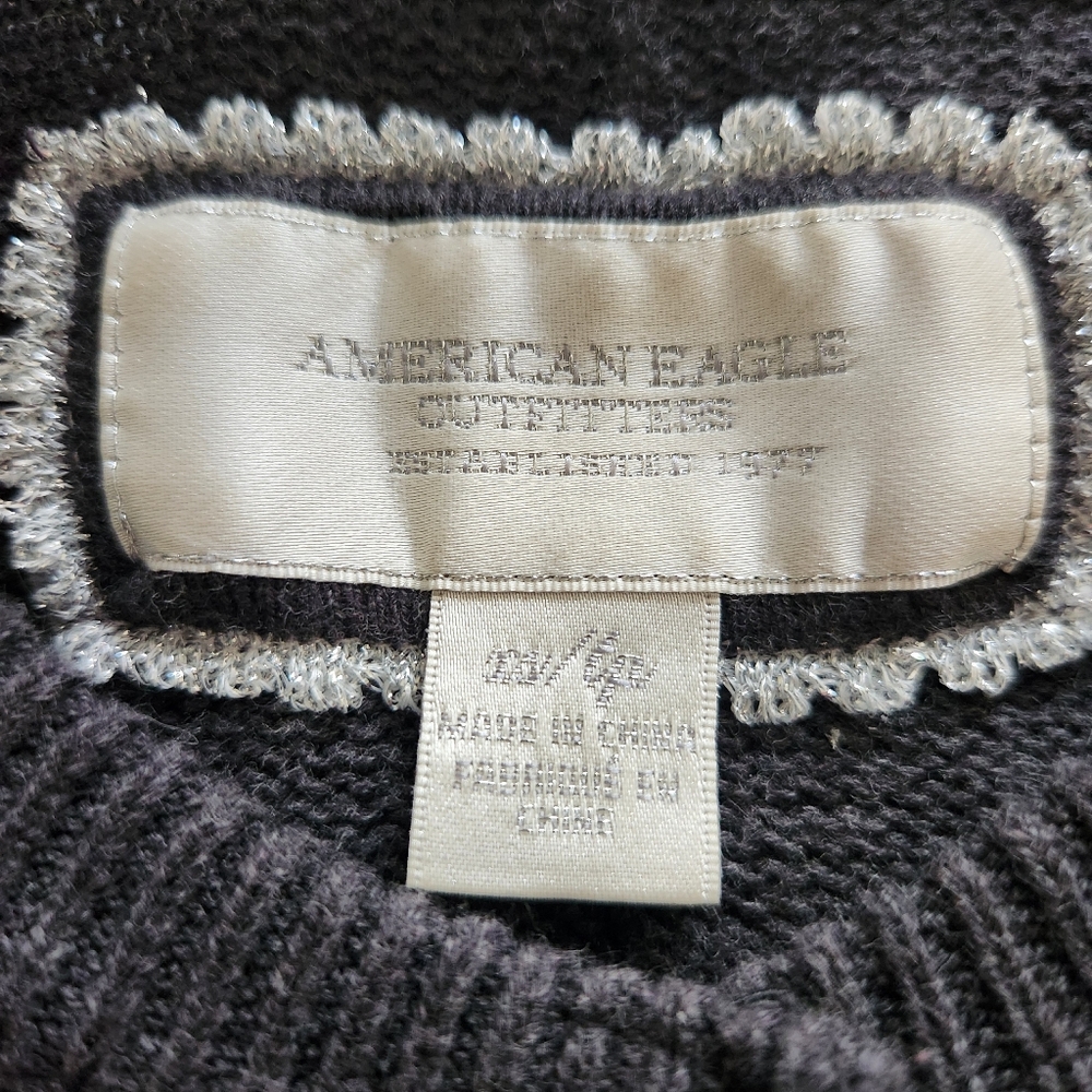 American Eagle Y2K Gray Cardigan Sweater Cable Academia Cottagecore Size XS - Picture 3 of 8